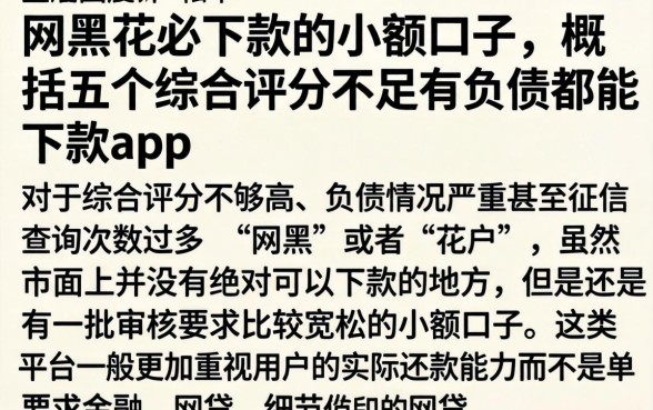 网黑花必下款的小额口子，概括五个综合评分不足有负债都能下款app