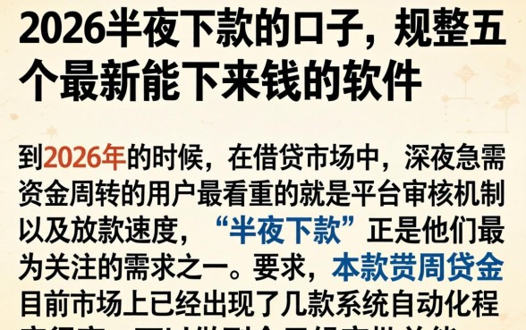 2026半夜下款的口子，规整五个最新能下来钱的软件