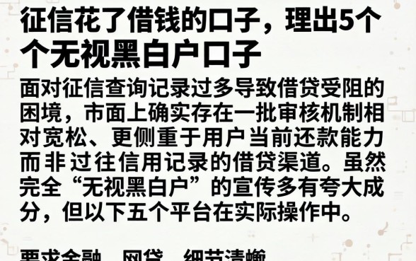 征信花了借钱的口子，理出5个无视黑白户口子