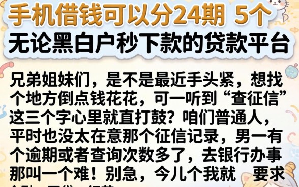 手机借钱可以分24期，概括5个无论黑白户秒下款的贷款平台