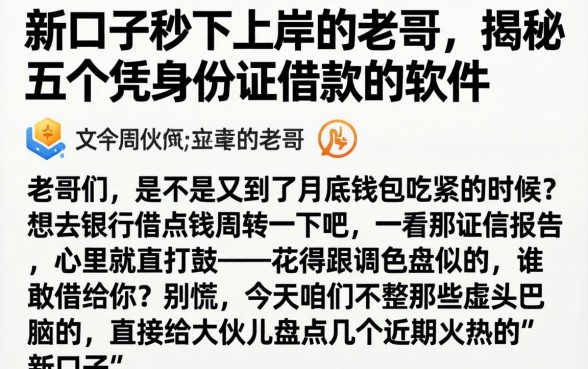 新口子秒下上岸的老哥，揭秘五个凭身份证借款的软件