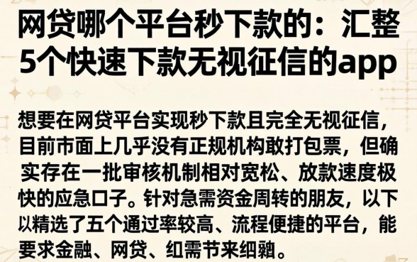 网贷哪个平台秒下款的，汇整5个快速下款无视征信的app