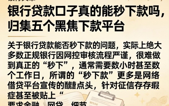 银行贷款口子真的能秒下款吗,归集五个黑户下款平台
