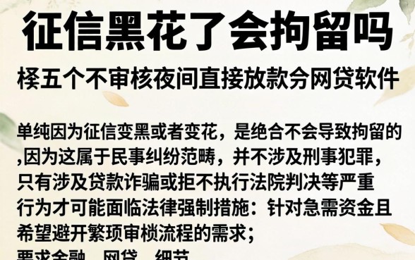 征信黑花了会拘留吗，枚举五个不审核夜间直接放款的网贷软件