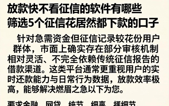 放款快不看征信的软件有哪些，筛选5个征信花居然都下款的口子