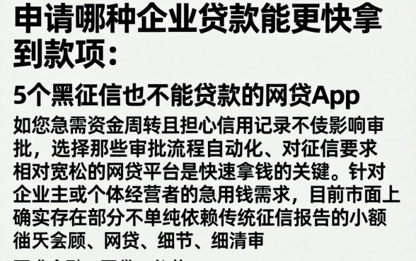 申请哪种企业贷款能更快拿到款项，详细阐述5个黑征信也能贷款的网贷app