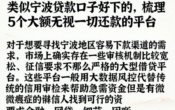 类似宁波贷款口子好下的，梳理5个大额无视一切还款的平台