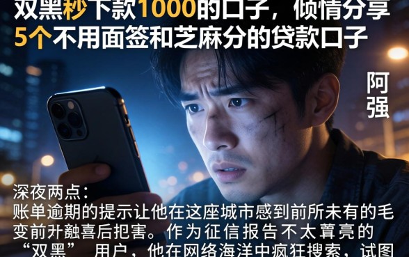 双黑秒下款1000的口子，倾情分享5个不用面签和芝麻分的贷款口子