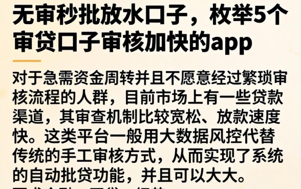无审秒批放水口子，枚举5个审贷口子审核加快的app