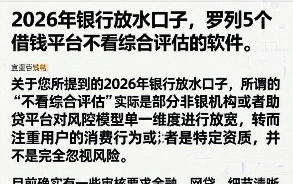 2026年银行放水口子，罗列5个借钱平台不看综合评估的软件