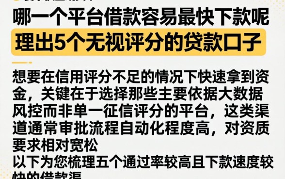 哪一个平台借款容易最快下款呢，理出5个无视评分的贷款口子