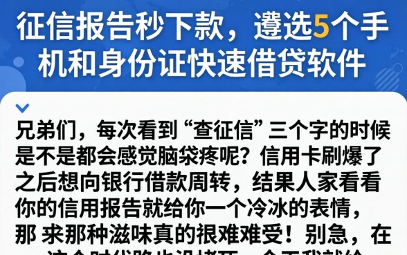 征信报告秒下款，遴选5个手机和身份证快速借钱软件
