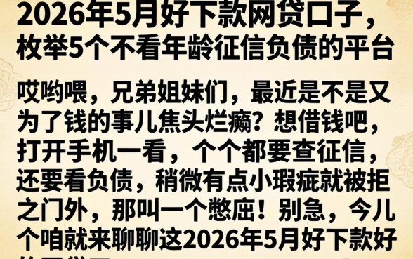 2026年5月好下款的网贷口子，枚举5个不看年龄征信负债的平台