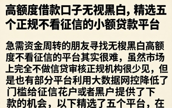 高额度借款口子无视黑白，精选五个正规不看征信的小额贷款平台