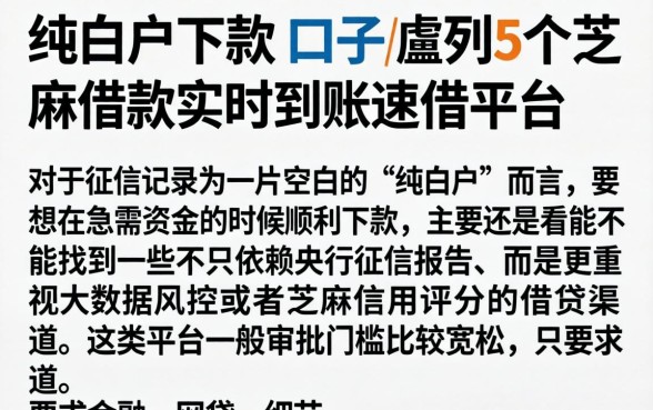 纯白户下款的口子，胪列5个芝麻借款实时到账速借平台