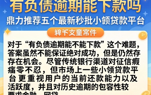 有负债逾期能下款吗，鼎力推荐五个最新秒批小额贷款平台