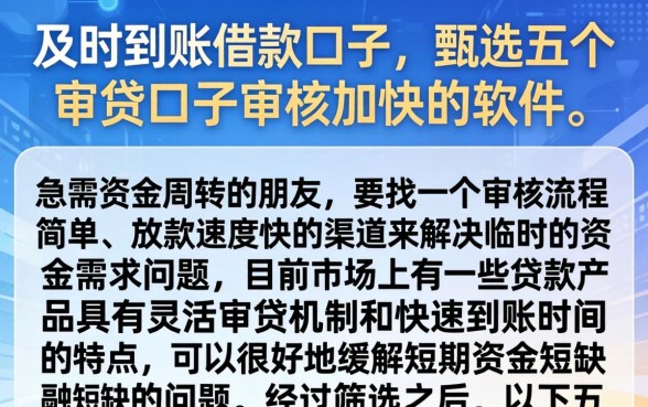 及时到账借款口子，甄选五个审贷口子审核加快的软件