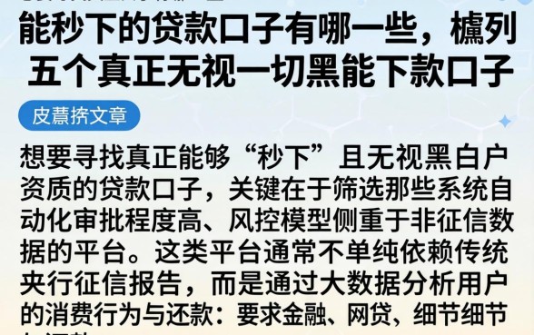 能秒下的贷款口子有哪一些，胪列五个真正无视一切黑能下款口子