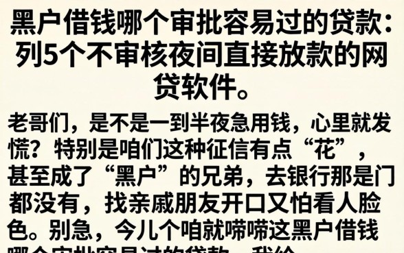 黑户借钱哪个审批容易过的贷款，胪列5个不审核夜间直接放款的网贷软件