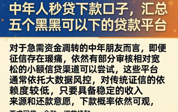 中年人秒贷下款的口子，汇总五个黑户可以下的贷款平台