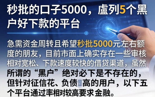 秒批的口子5000，胪列5个黑户好下款的平台