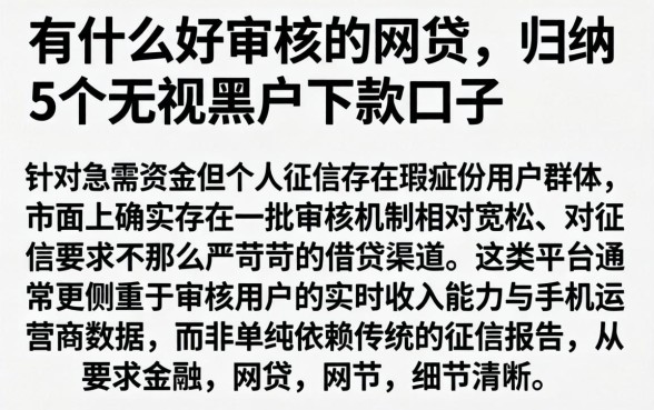 有什么好审核的网贷，归纳5个无视黑户下款口子