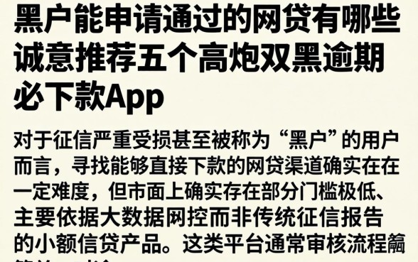 黑户能申请通过的网贷有哪些，诚意推荐五个高炮双黑逾期必下款app