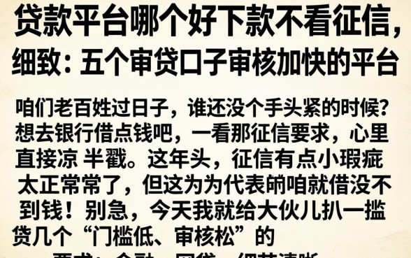 贷款平台哪个好下款不看征信，细致阐述五个审贷口子审核加快的平台