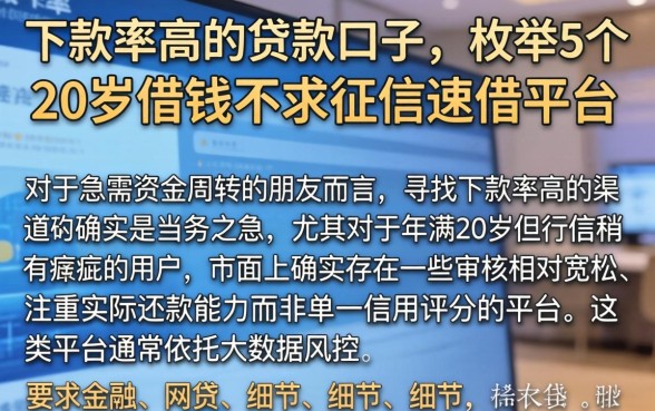 下款率高的贷款口子，枚举5个20岁借钱不求征信速借平台