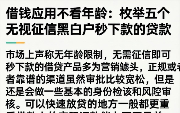 借钱应用不看年龄，枚举五个无视征信黑白户秒下款的贷款