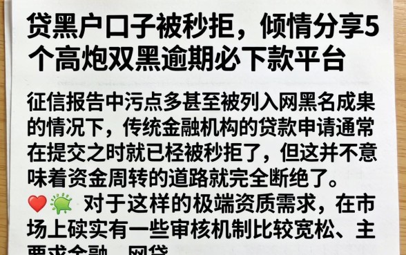 贷黑户口子被秒拒，倾情分享5个高炮双黑逾期必下款平台