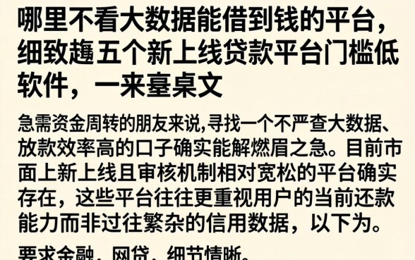 哪里不看大数据能借到钱的平台，细致阐述五个新上线贷款平台门槛低软件
