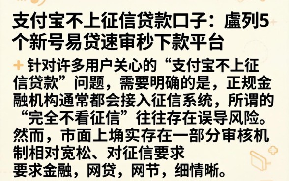 支付宝不上征信贷款口子，胪列5个新号易贷速审秒下款平台