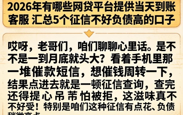 2026年有哪些网贷平台提供当天到账客服，汇总5个征信不好负债高的口子