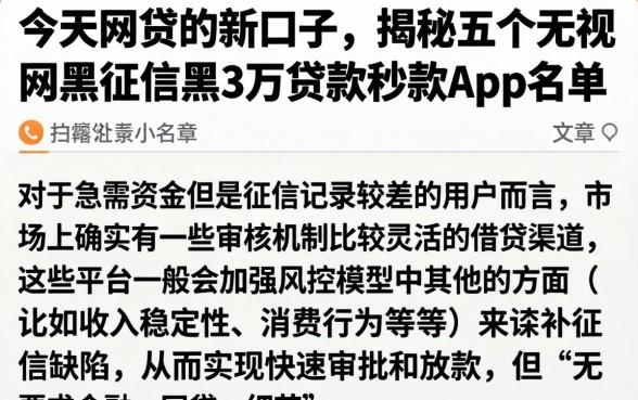今天网贷的新口子，揭秘五个无视网黑征信黑3万贷款秒款app名单