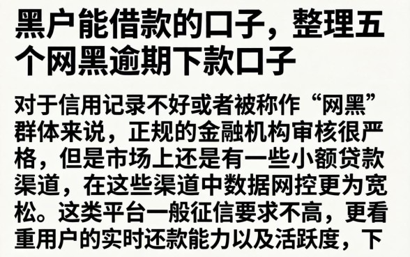 黑户能借款的口子，整理五个网黑逾期下款口子