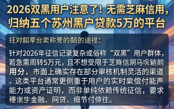 2026双黑用户注意了！无需芝麻信用，归纳五个苏州黑户贷款5万的平台