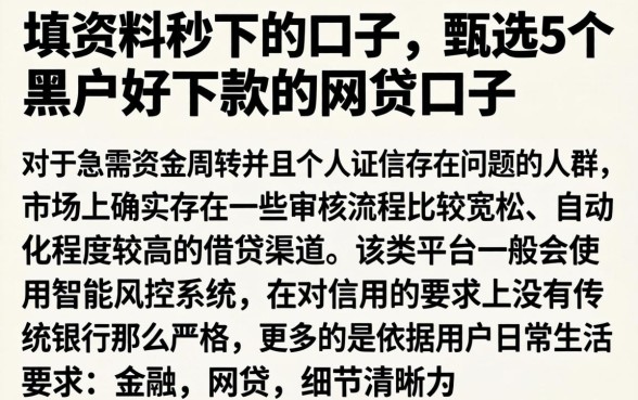 填资料秒下的口子，甄选5个黑户好下款的网贷口子