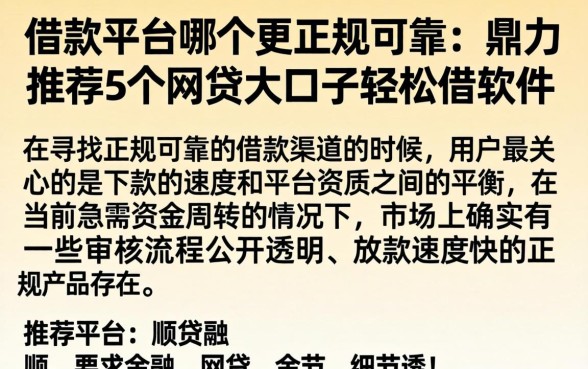 借款平台哪个更正规可靠，鼎力推荐5个网贷大口子轻松借软件
