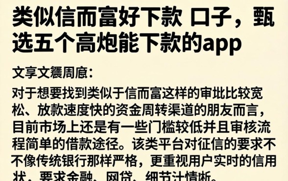 类似信而富好下款的口子，甄选五个高炮能下款的app