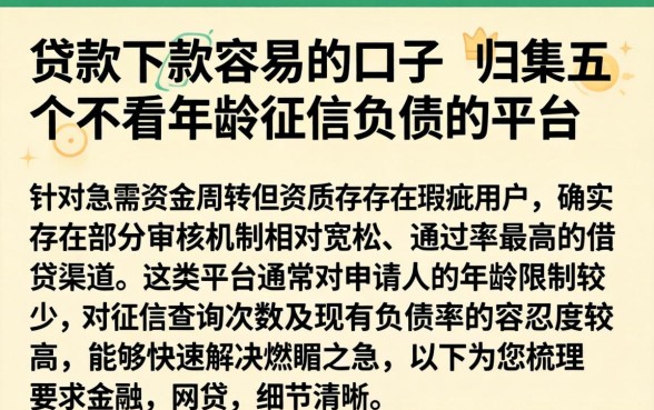 贷款下款容易的口子，归集五个不看年龄征信负债的平台