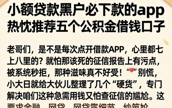 小额贷款黑户必下款的app，热忱推荐五个公积金借钱口子