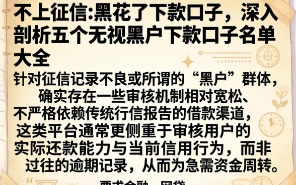 不上征信的黑花了下款口子，深入剖析五个无视黑户下款口子名单大全