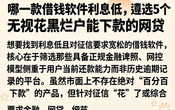 哪一款借钱软件利息低，遴选5个无视花黑烂户能下款的网贷