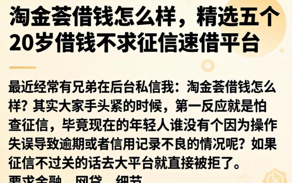 淘金荟借钱怎么样，精选五个20岁借钱不求征信速借平台