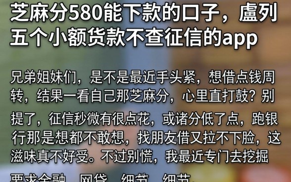 芝麻分580能下款的口子，胪列五个小额贷款不查征信的app