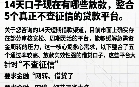14天的口子现在有哪些放款，整合5个真正不查征信的贷款平台