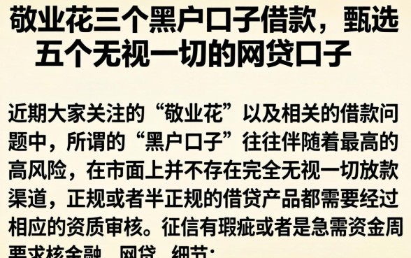 敬业花三个黑户口子借款，甄选五个无视一切的网贷口子