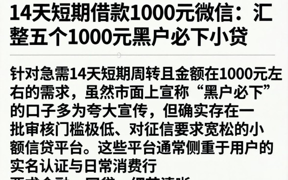 14天短期借款1000元微信，汇整五个1000元黑户必下小贷