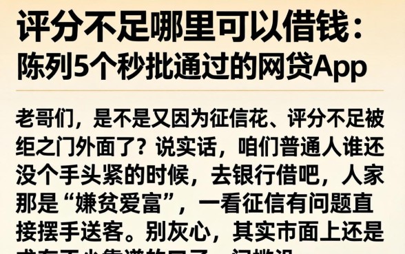 评分不足哪里可以借钱，陈列5个秒批通过的网贷app